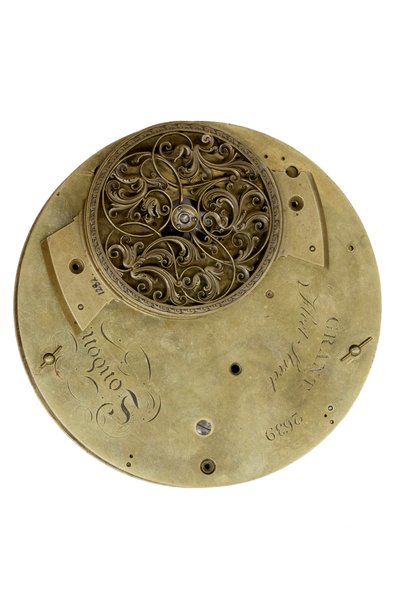 Bagpladen på Cumming Clock, ca. 1767 (metal) af English School